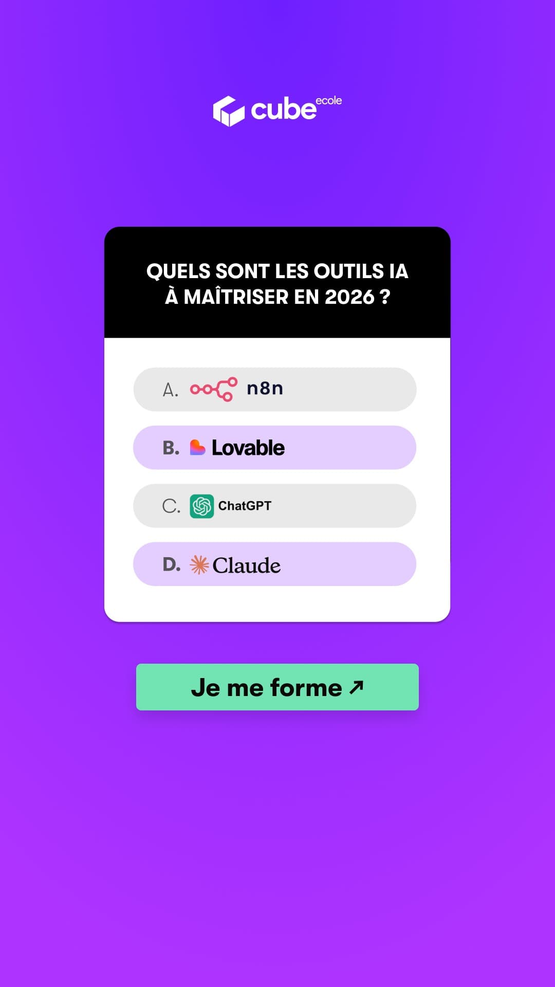 École Cube ad creative, July 2026